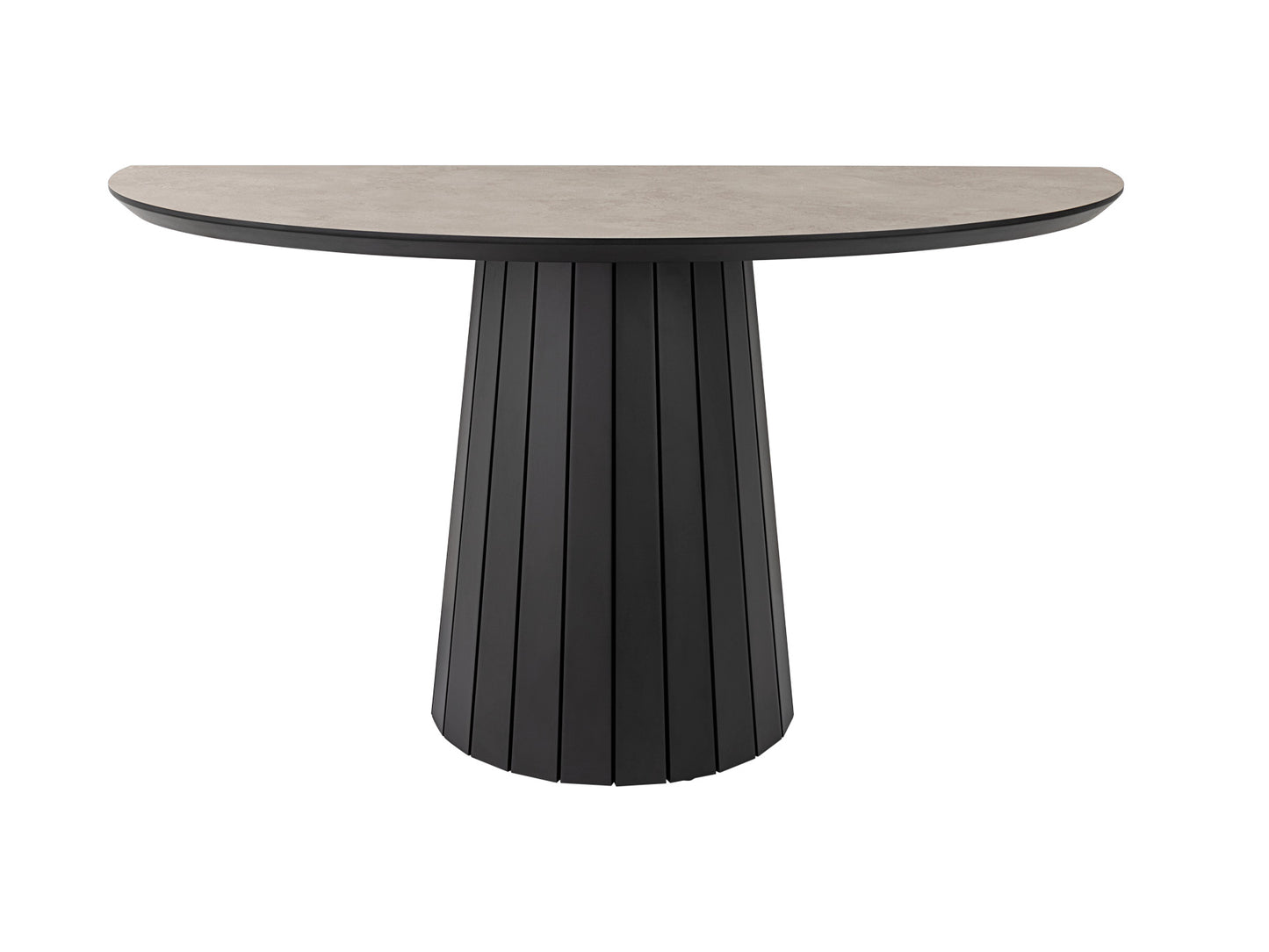 Consola Koria negro mate con sobre de piedra, diseño industrial moderno para recibidor o salón. Fabricada en MDF y melamina por Schuller.