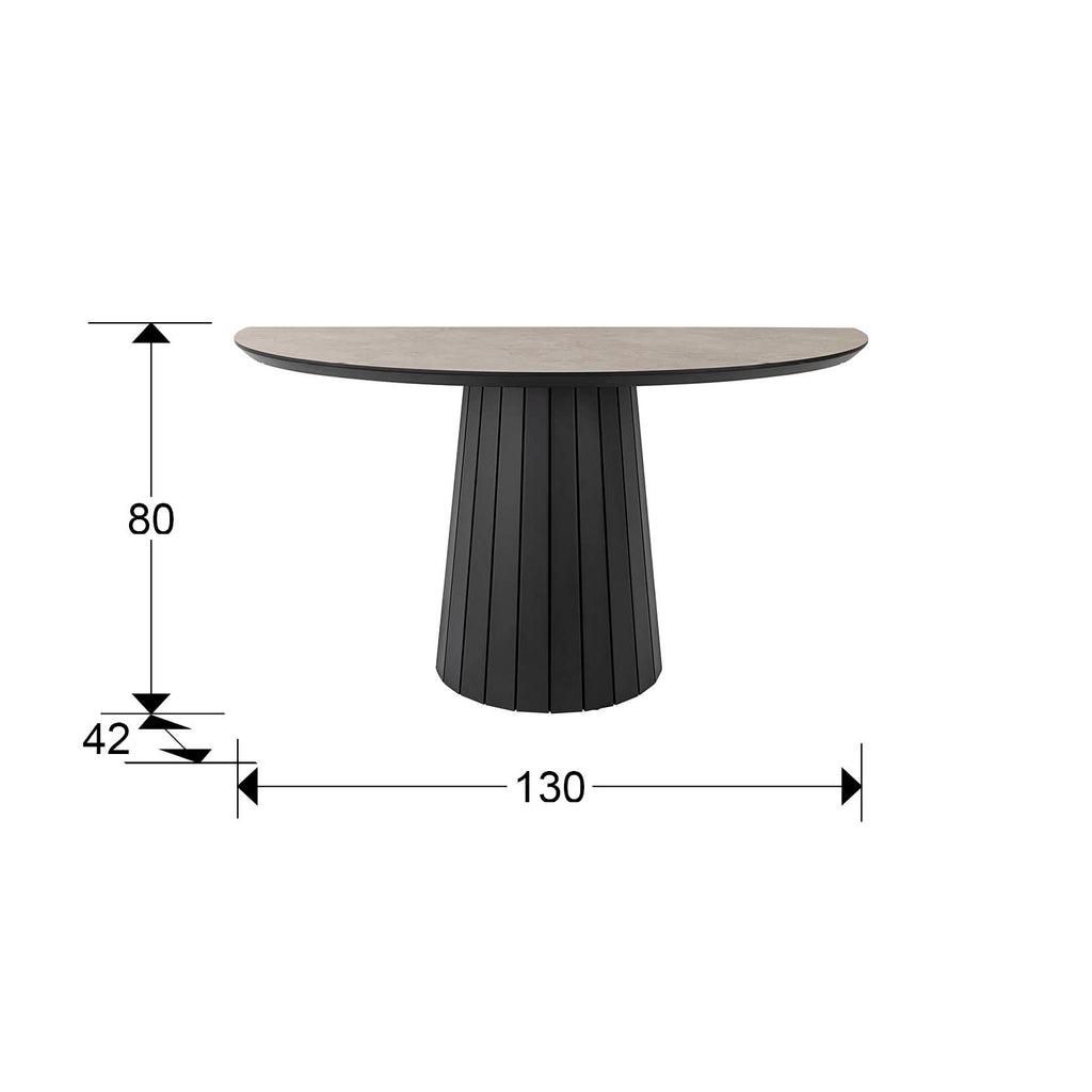 Medidas de Consola Koria Negro mate con detalles en Piedra de estilo industrial y moderno. Fabricada en MDF y melamina por Schuller. Ideal para recibidor y salón.