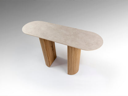 Consola IRATI de madera y piedra en estilo moderno-rústico | Mueble auxiliar de recibidor de la colección Irati de Schuller.