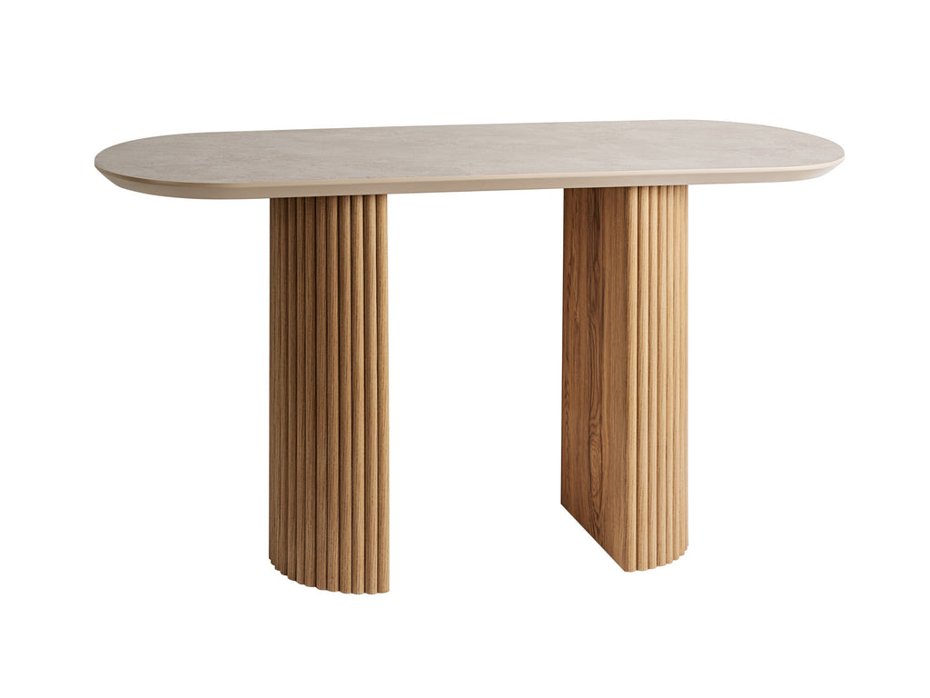 Consola IRATI de madera y piedra de Schuller en recibidor moderno y rústico, ideal como mueble auxiliar.