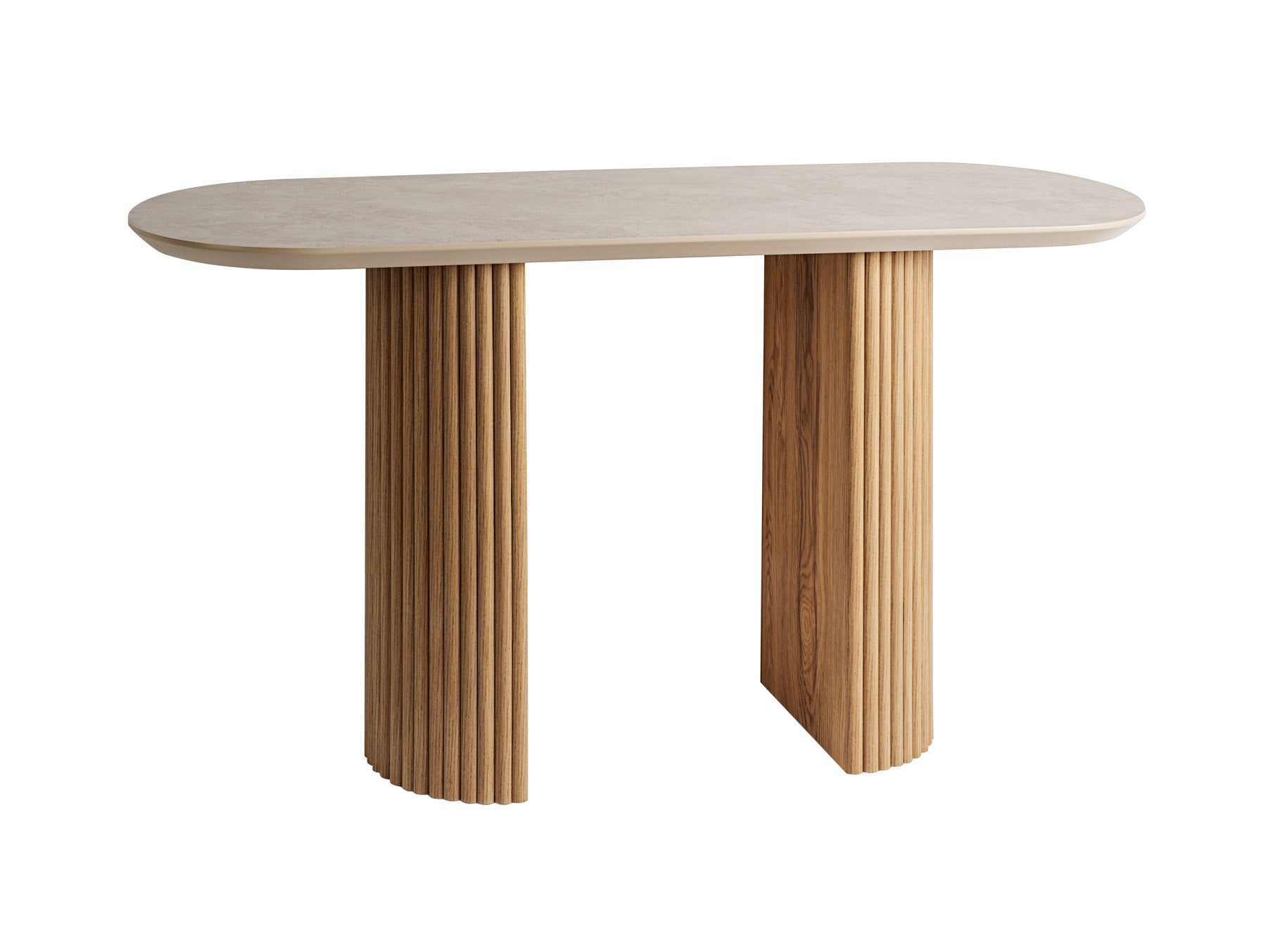 Consola IRATI de madera y piedra de Schuller en recibidor moderno y rústico, ideal como mueble auxiliar.