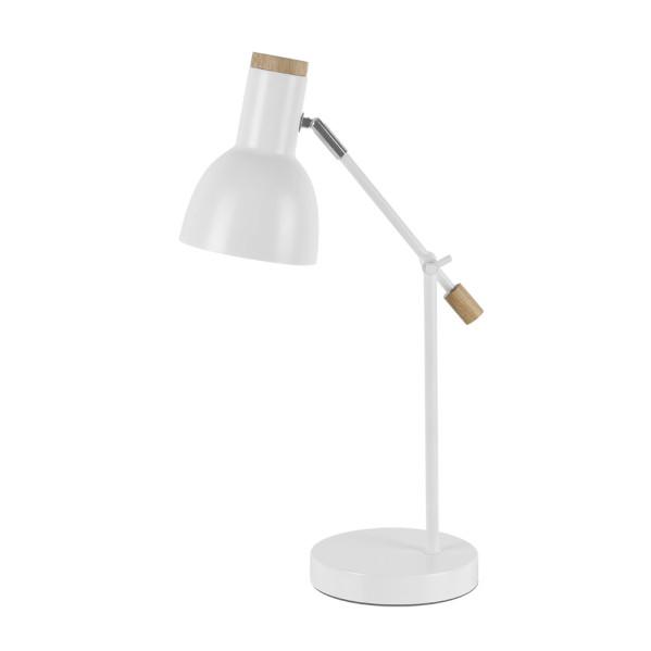 Flexo Tejo Blanco Haya Orientable de Fabrilamp, lámpara de escritorio ajustable en madera y metal para iluminación interior doméstica.