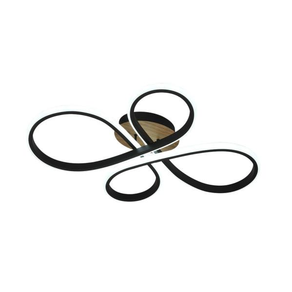 Plafón LED Bandeira 88W en negro y madera de Fabrilamp, 9680 lúmenes, para iluminación y decoración interior.