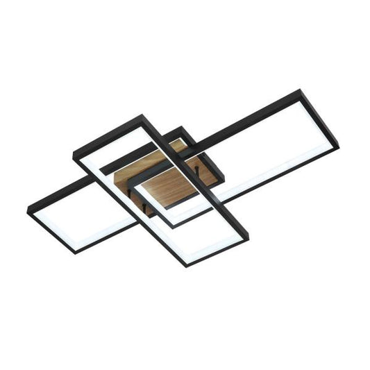 Plafón Madaleta 104W negro y madera Fabrilamp, lámpara LED moderna para iluminación y decoración interior.