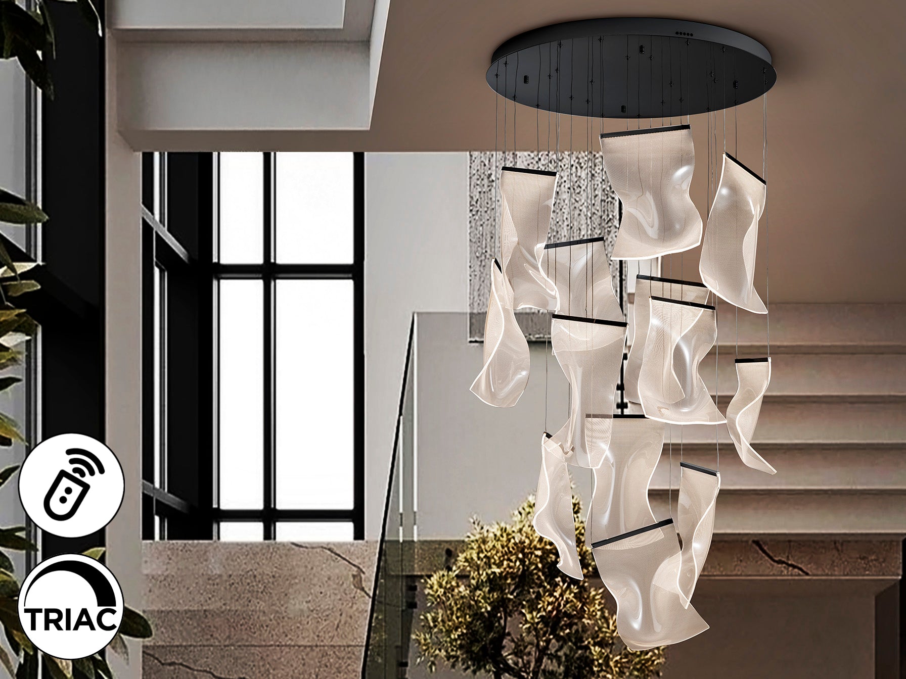 Lámpara de techo VELOS 13L negra de metal y metacrilato con LED dimable, ideal para salón moderno. Marca Schuller.