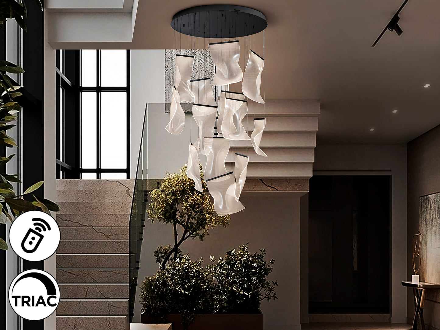 Lámpara de techo VELOS 13L negra de metal y metacrilato con tecnología LED, dimable, ideal para salones modernos. Marca Schuller.