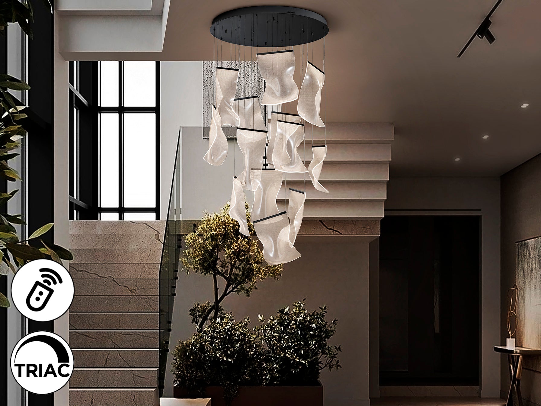 Lámpara de techo VELOS 13L negra de metal y metacrilato con tecnología LED, dimable, ideal para salones modernos. Marca Schuller.