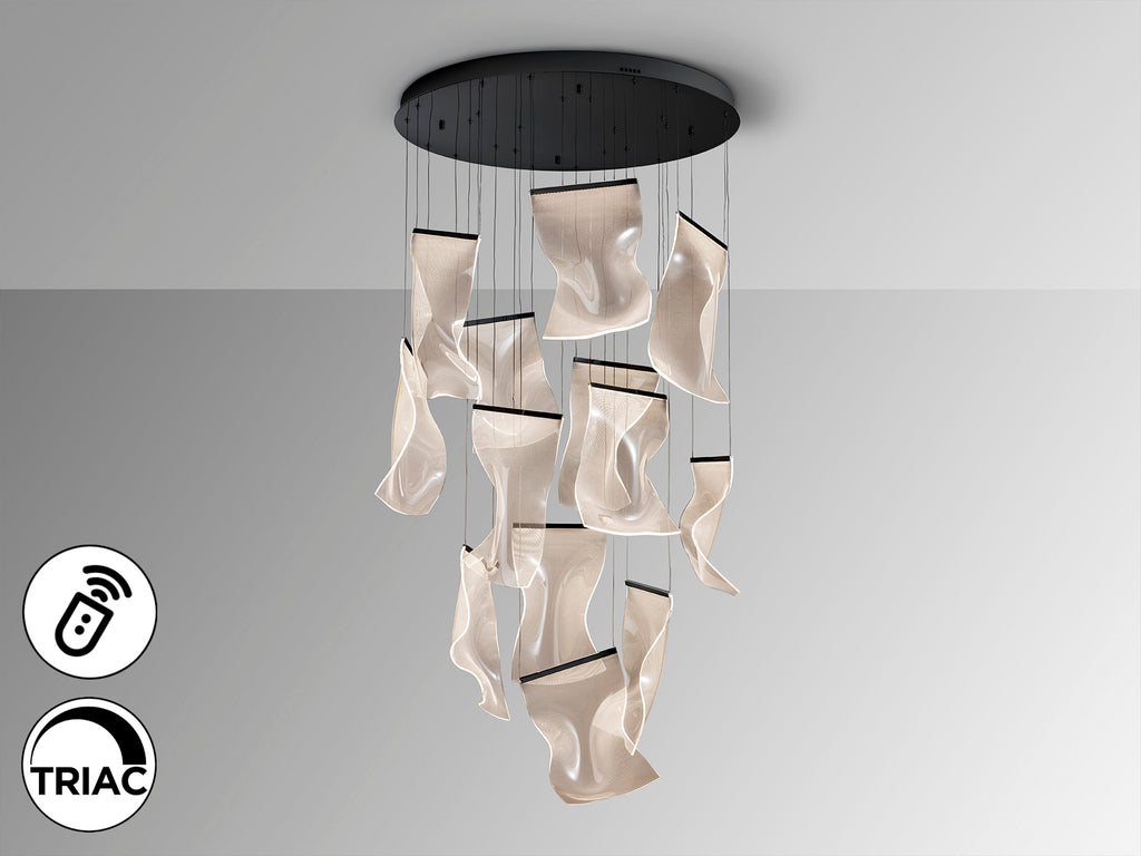 Lámpara de techo VELOS 13L negra de metal y metacrilato con LED dimable, diseño moderno de Schuller para salón.