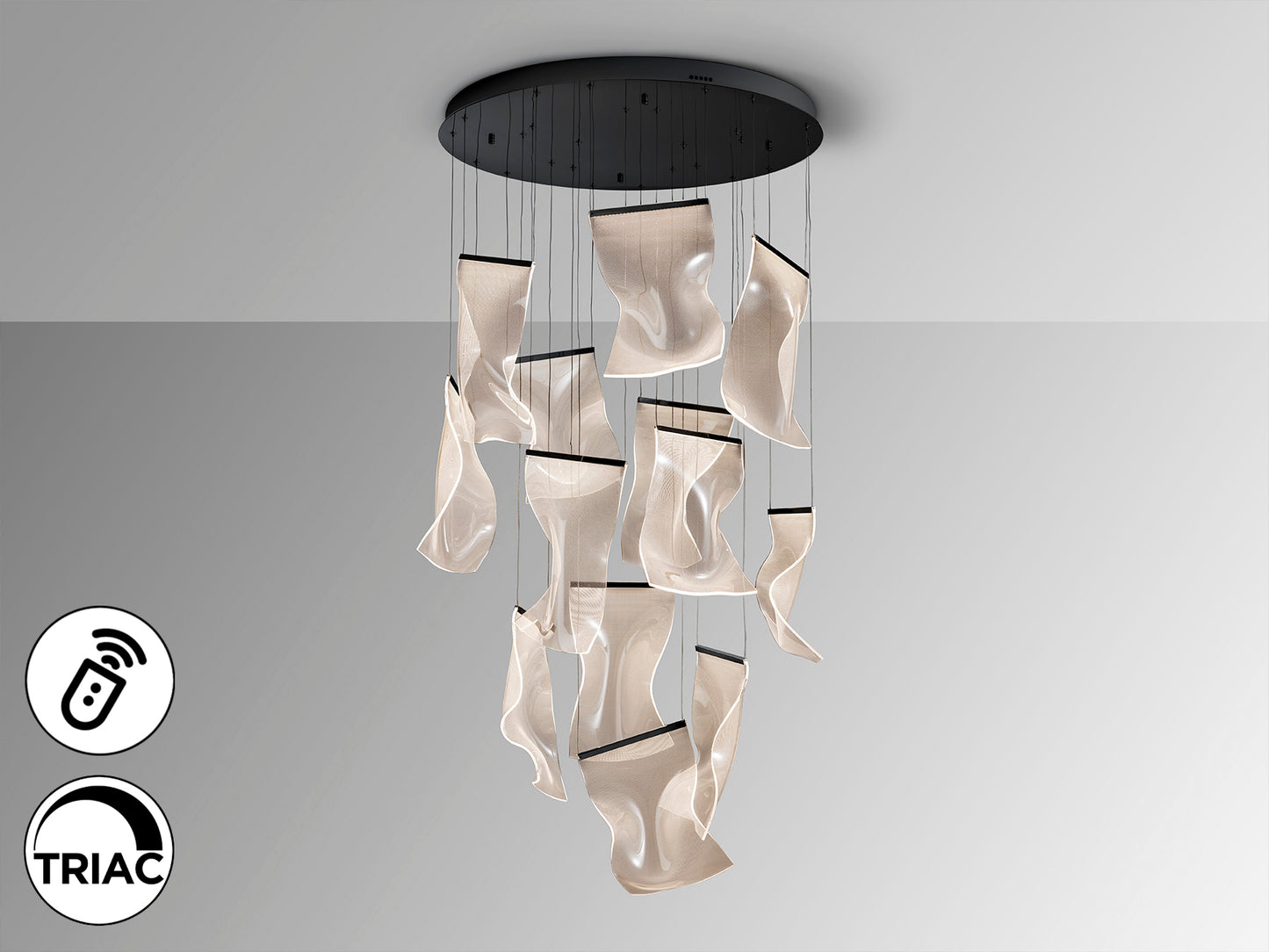 Lámpara de techo VELOS 13L negra de metal y metacrilato con LED dimable, diseño moderno de Schuller para salón.