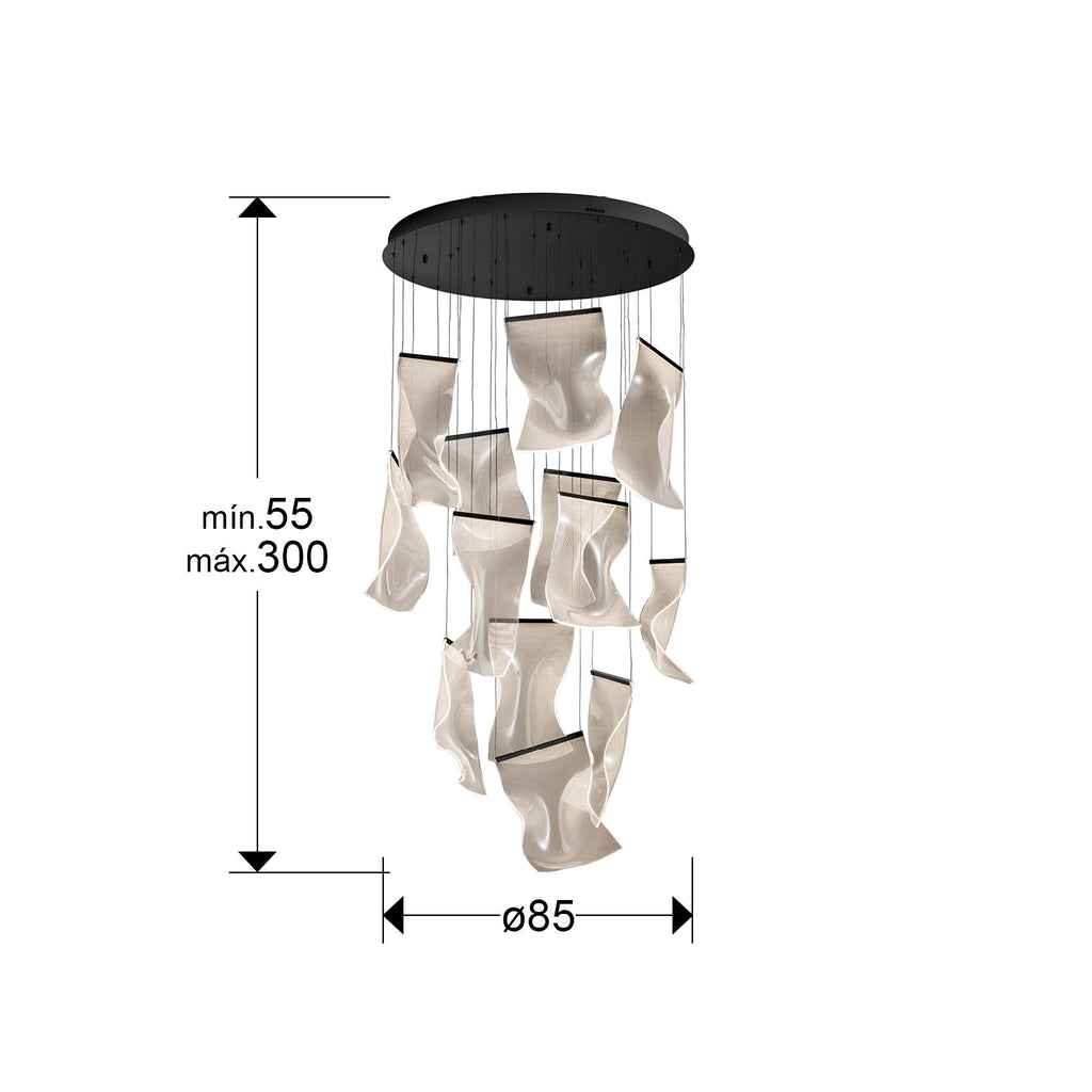 Medidas de Lámpara de techo VELOS 13L negra de Schuller para salón, moderna con LED dimable, fabricada en metal y metacrilato.