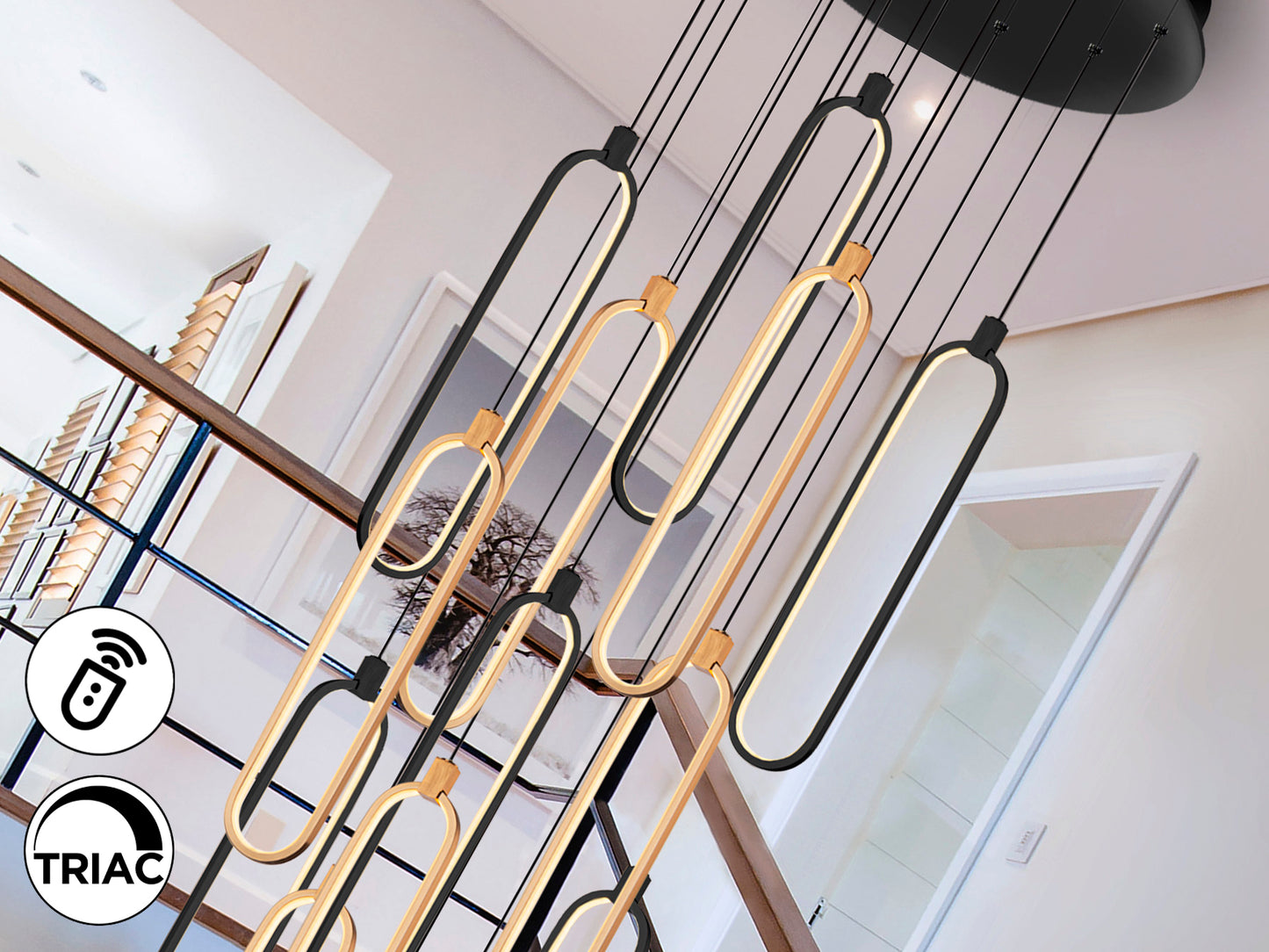 Lámpara de techo COLETTE 14L negro y oro rosa de Schuller, moderna y regulable, ideal para comedor o salón. Diseño industrial chic con LED y detalles en aluminio y silicona.