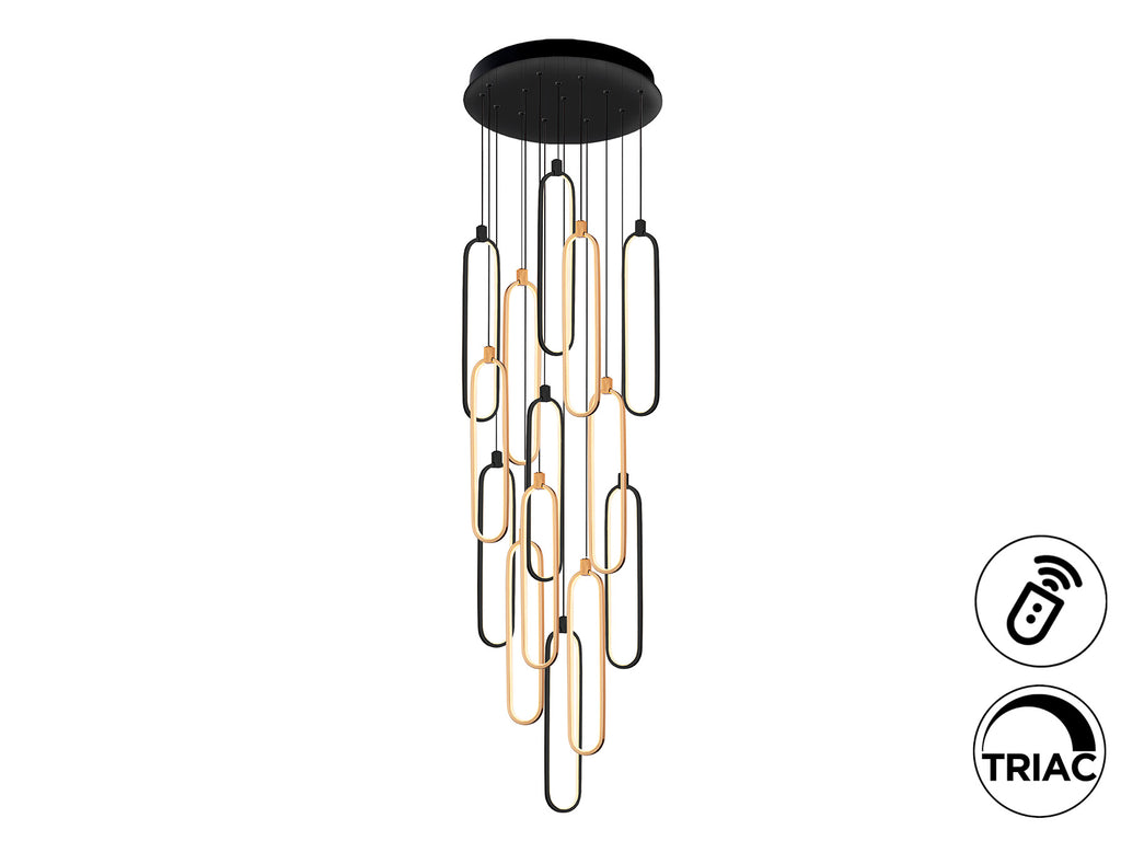 Lámpara de techo COLETTE 14L negro y oro rosa de Schuller, diseño moderno con LED, regulable y perfecta para comedor y salón. Fabricada en aluminio, silicona y con detalles opal. Estilo industrial chic y contemporáneo.