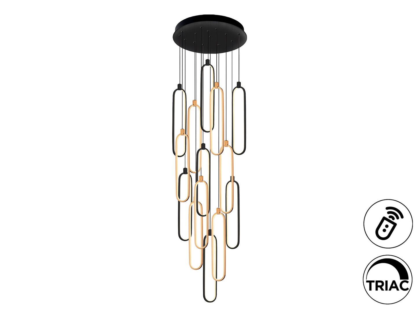 Lámpara de techo COLETTE 14L negro y oro rosa de Schuller, diseño moderno con LED, regulable y perfecta para comedor y salón. Fabricada en aluminio, silicona y con detalles opal. Estilo industrial chic y contemporáneo.