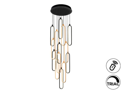 Lámpara de techo COLETTE 14L negro y oro rosa de Schuller, diseño moderno con LED, regulable y perfecta para comedor y salón. Fabricada en aluminio, silicona y con detalles opal. Estilo industrial chic y contemporáneo.