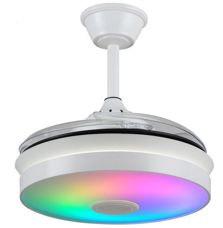 Ventilador de techo Mina-S Musical de PB Lighting (Ø82cm) Blanco, con luz LED CCT-RGB, Bluetooth, app iLink y mando - Ref PB80715.

