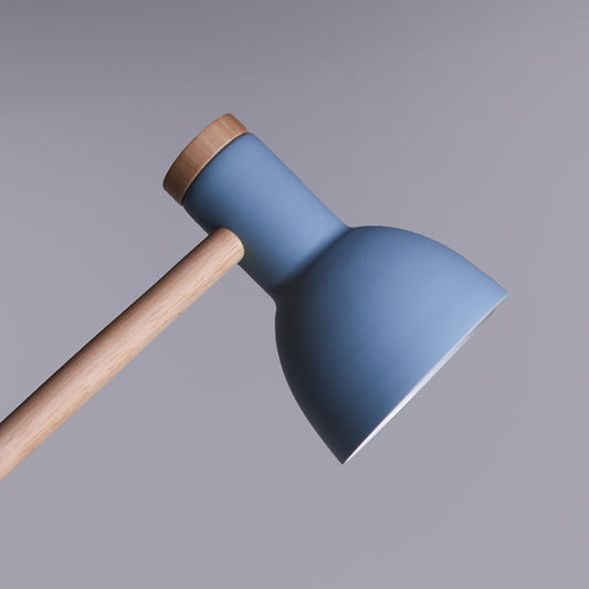 Flexo TEACHER fabricado en metal color azul con base de madera natural