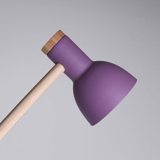 Flexo TEACHER fabricado en metal color púrpura con base de madera natural