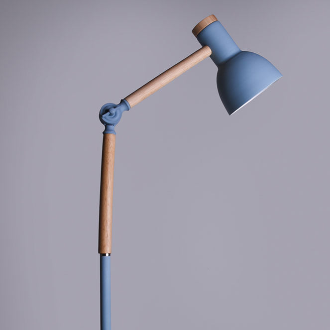 Lámpara de pie TEACHER fabricada en metal y madera color azul, estilo nórdico para iluminación interior