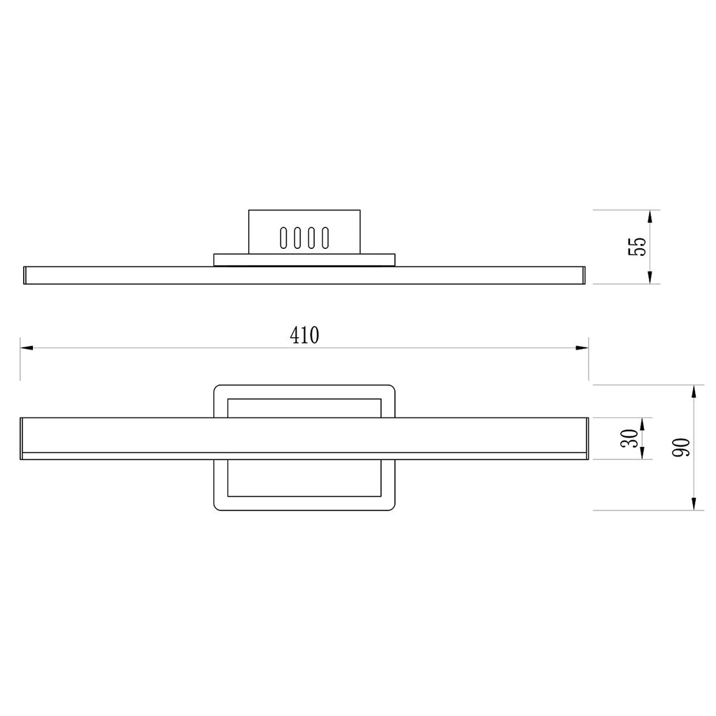 Detalle de base y dimensiones del aplique LED Rialto negro ALEMAR