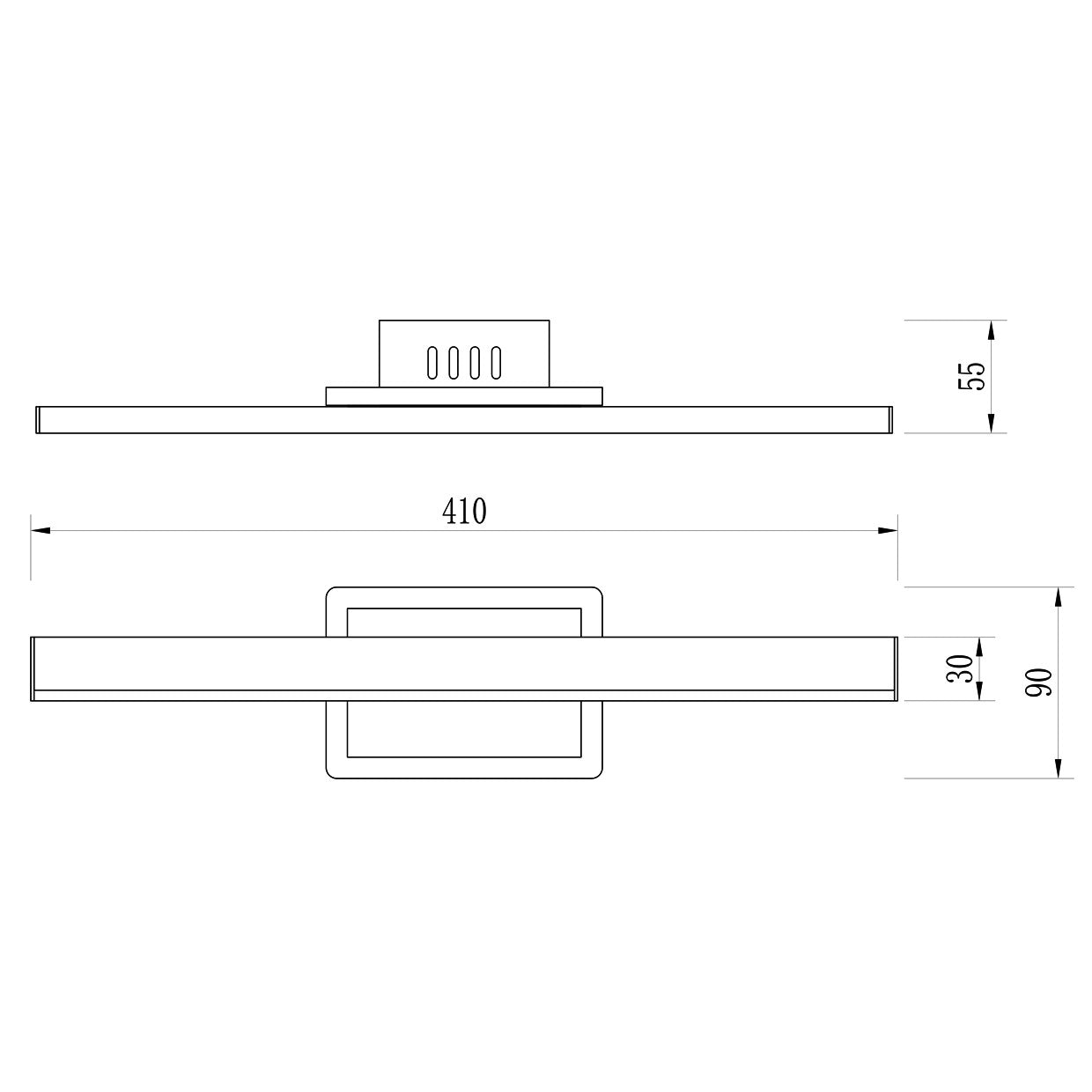 Detalle de base y dimensiones del aplique LED Rialto negro ALEMAR