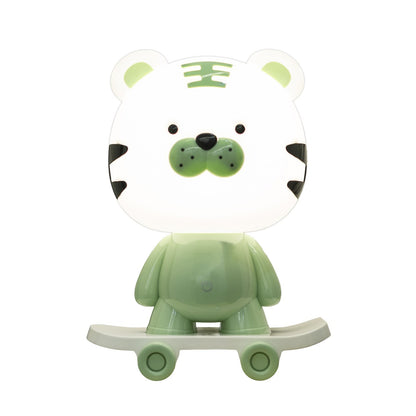 Lámpara sobremesa infantil tigre verde LED ALEMAR - Vista principal con diseño MASKOTAS