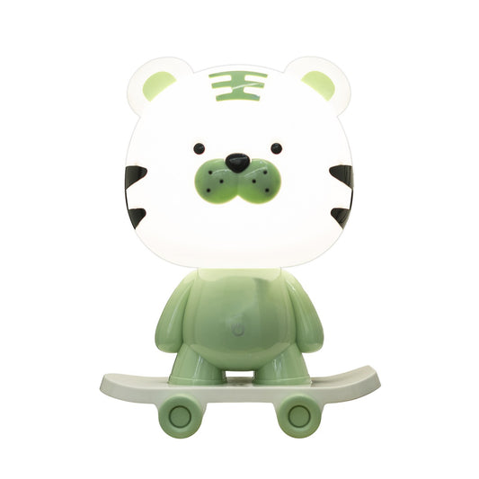 Lámpara sobremesa infantil tigre verde LED ALEMAR - Vista principal con diseño MASKOTAS