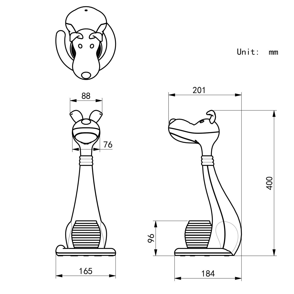 Esquema con dimensiones de la lámpara de sobremesa LED Dogo ALEMAR