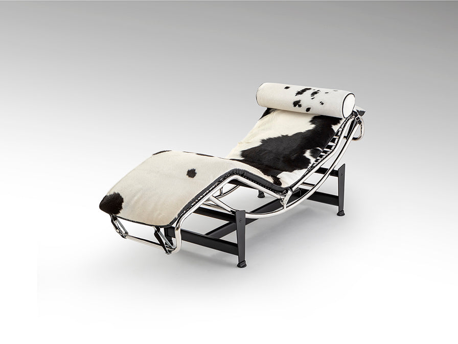 Chaise Longue Leco Piel Vaca Blanco Negro - Estructura Acero Cromado - Schuller - 458436 - Vista 4