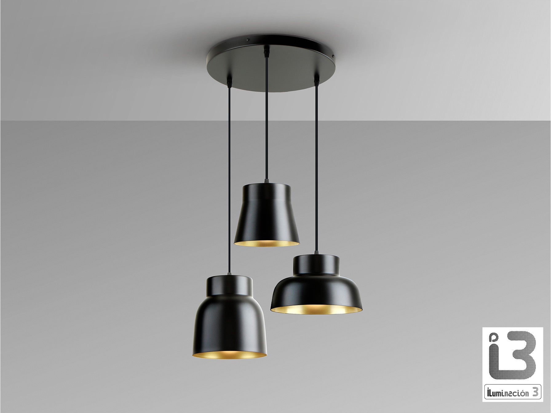 Lámpara Colgante Redonda Vulcano 3 Luces Negro/Oro - Schuller - 13581 - Vista 3