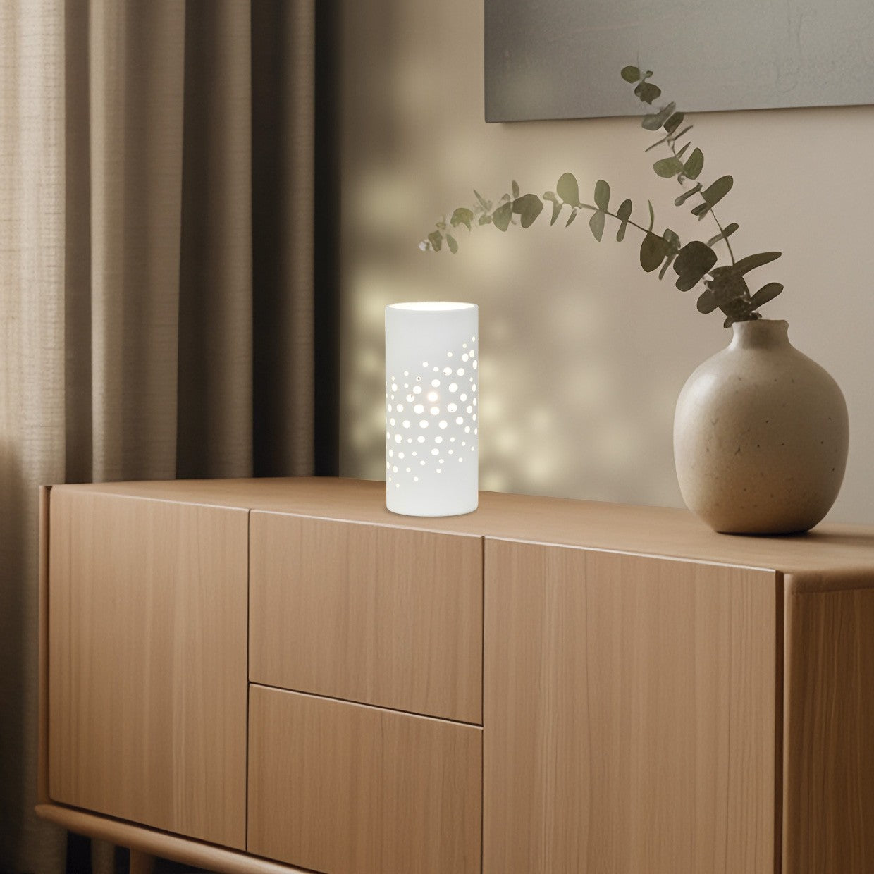 Lámpara sobremesa Lava en cerámica blanca - Vista de ambiente en dormitorio