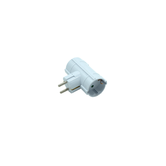 Adaptador de Enchufe Eco 2 Tomas Schuko 16A Blanco Fabrilamp - vista principal | Fabrilamp / Abrila · Ref. 260205201