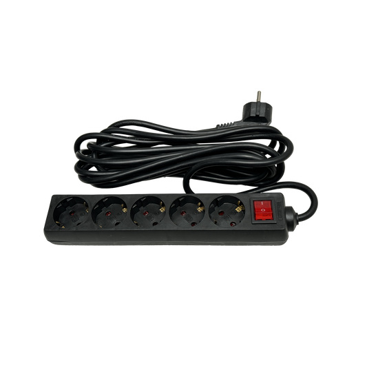 Base Múltiple Alargadera Negro 5 Enchufes con Interruptor Cable 5 m Fabrilamp - vista principal | Fabrilamp / Abrila · Ref. 167721550