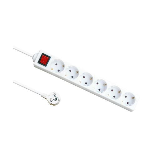Base Múltiple Alargadera 6 Enchufes con Interruptor 1,5 m Blanco Fabrilamp - vista principal | Fabrilamp / Abrila · Ref. 166421615