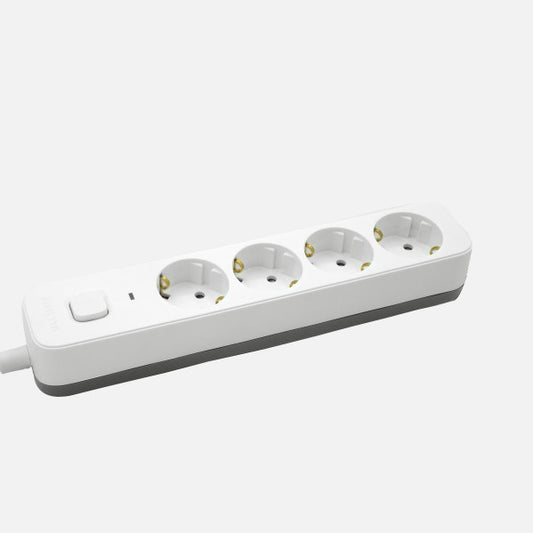 Alargadera Dalton 4 Enchufes 3m Blanco/Gris Fabrilamp instalada en ambiente decorativo de salón o dormitorio | Fabrilamp / Abrila