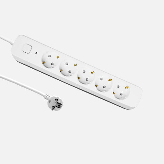 Alargadera Dalton 3m 5 Enchufes Blanco/Gris Fabrilamp - Vista frontal principal en fondo blanco | LuzGurú