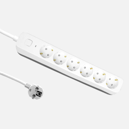 Alargadera Dalton 3m 6 Enchufes con Interruptor Blanco/Gris Fabrilamp - Vista frontal principal en fondo blanco | LuzGurú
