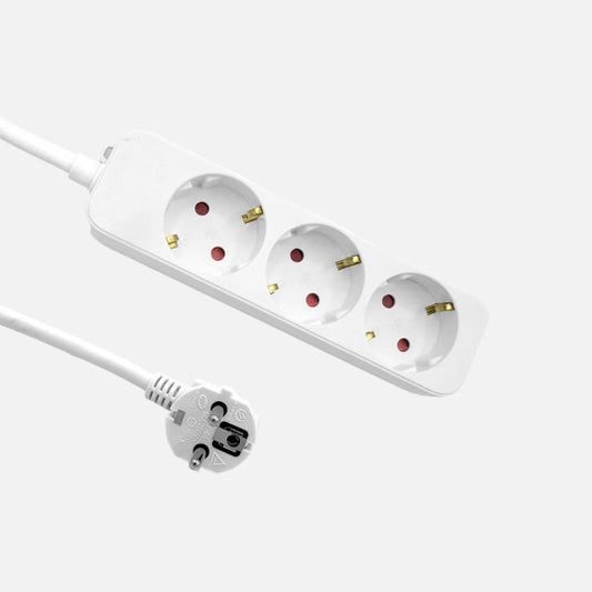 Alargadera Florey 3m 3 Enchufes Blanco Fabrilamp - Vista frontal principal en fondo blanco | LuzGurú