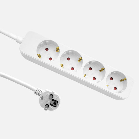 Alargadera Florey 3m 4 Enchufes Blanco Fabrilamp - Vista frontal principal en fondo blanco | LuzGurú