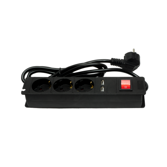 Base Múltiple Alargadera 3 Enchufes y 2 USB con Interruptor 1,5 m Negro Fabrilamp - vista principal | Fabrilamp / Abrila · Ref. 166441315
