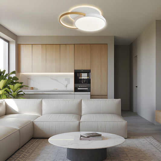 Plafón Moderno LED Taigo Blanco / Madera – vista 2 · Ref. 11912