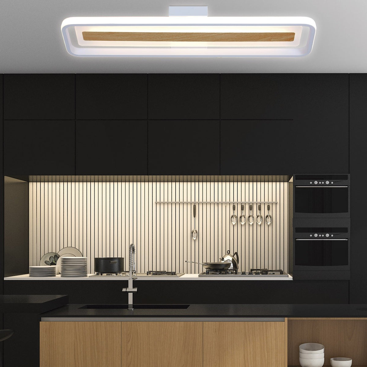 Plafón Moderno LED Volano Blanco / Madera – vista 2 · Ref. 11985