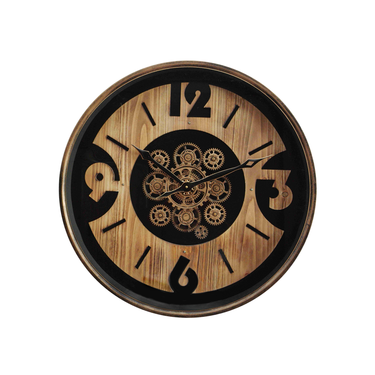 Reloj de Pared Almanzora 60 cm Engranajes Negro Haya y Oro Fabrilamp - vista principal | Fabrilamp / Abrila · Ref. 216110088