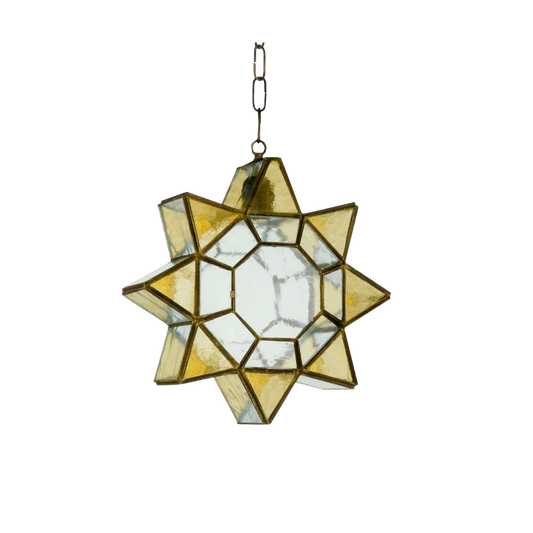 Lámpara Colgante Estrella Ambarina Ámbar y Cuero Fabrilamp - vista principal | Fabrilamp / Abrila · Ref. 2.960-AMBAR