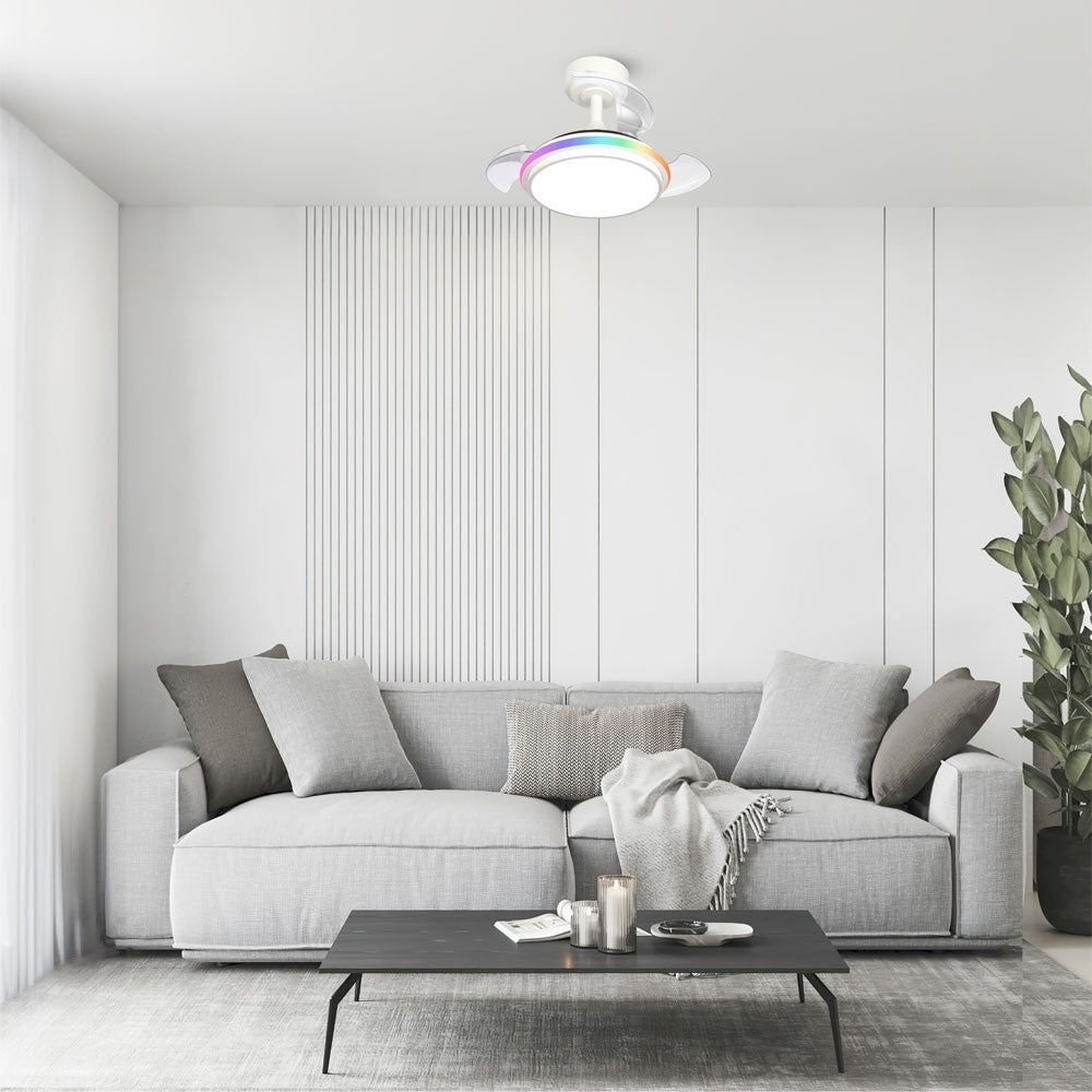 Ventilador de techo fabricado en acero color blanco con difusor PMMA