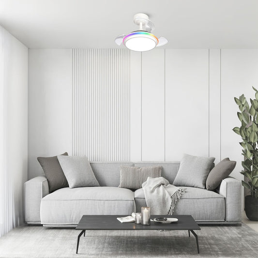 Ventilador de techo fabricado en acero color blanco con difusor PMMA