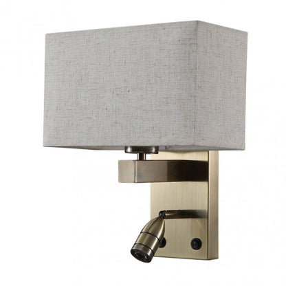 Aplique Gabriel Cuero Beige con pantalla textil y brazo lector LED orientable.