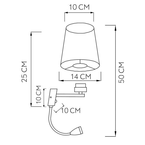 Aplique Paulo Cromo con pantalla Blanca, detalle del brazo lector LED orientable. Iluminación de Fabrilamp en luzguru.com.