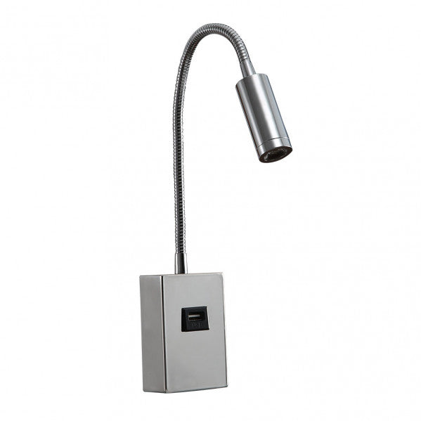 Aplique LED Capote Cromo 3W de Fabrilamp, con puerto USB e interruptor.