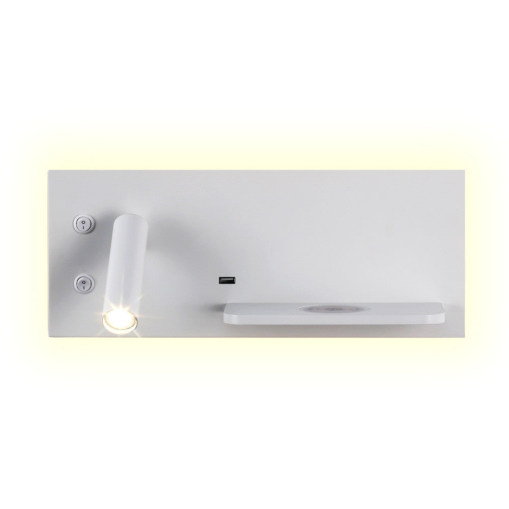 Aplique Velazquez fabricado en metal color blanco con carga inalámbrica QI