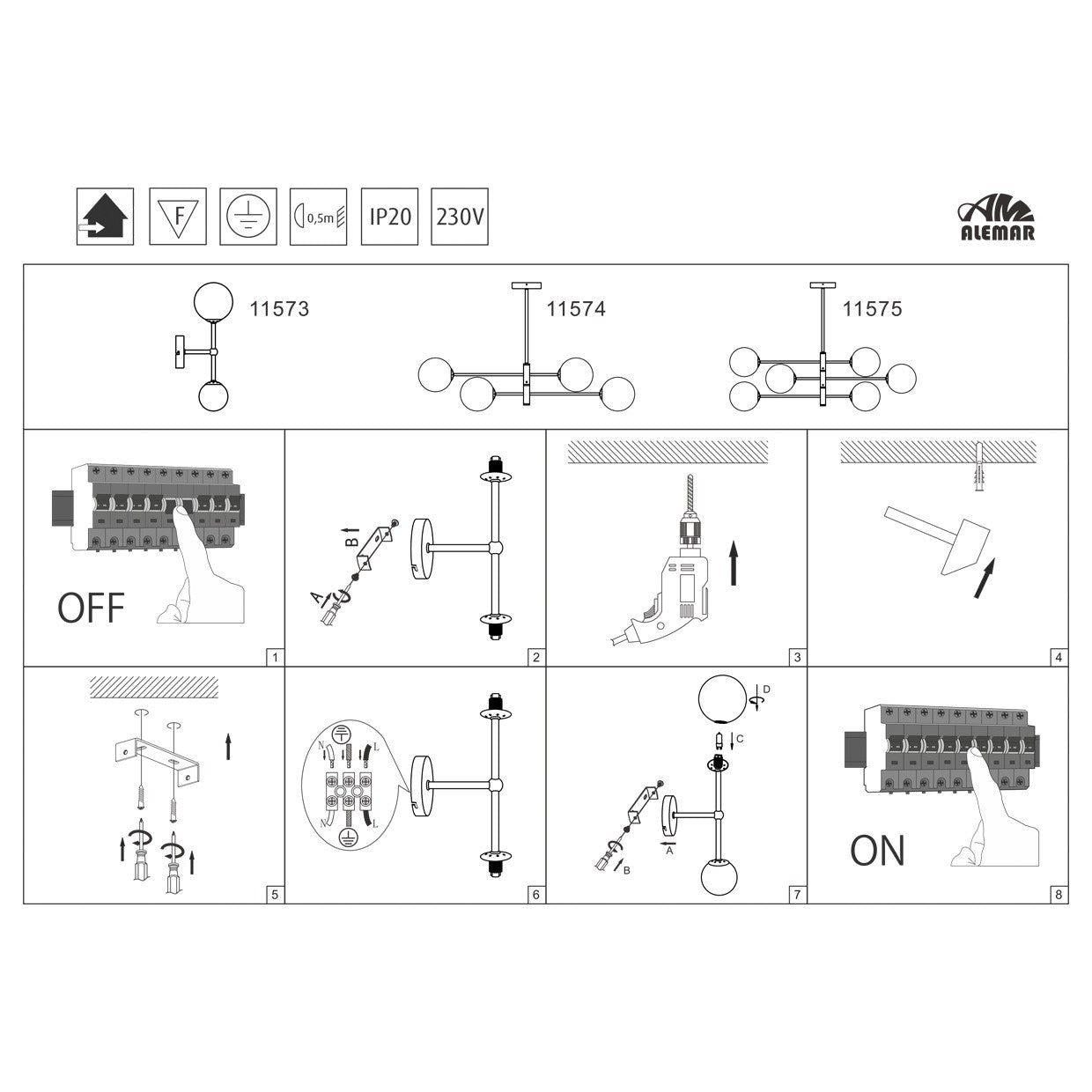 Aplique de pared Galaxia Latón Ámbar AJP/Alemar (Ref. 11573): medidas detalladas. Iluminación elegante y duradera para tu hogar.  Compra en luzguru.com
